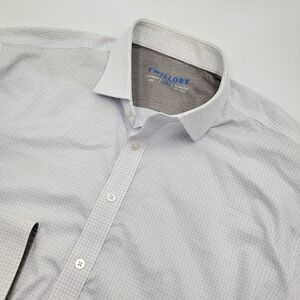 Twillory Performance Dress Shirt Mens 18 34-35 Tailored Fit Blue White Flaw